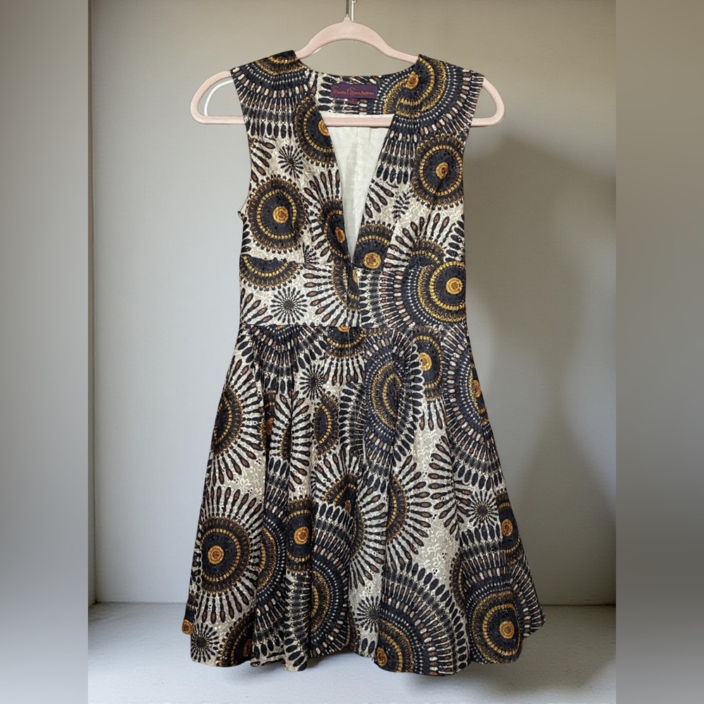 Chic Plunge Dress in Blue and Gold